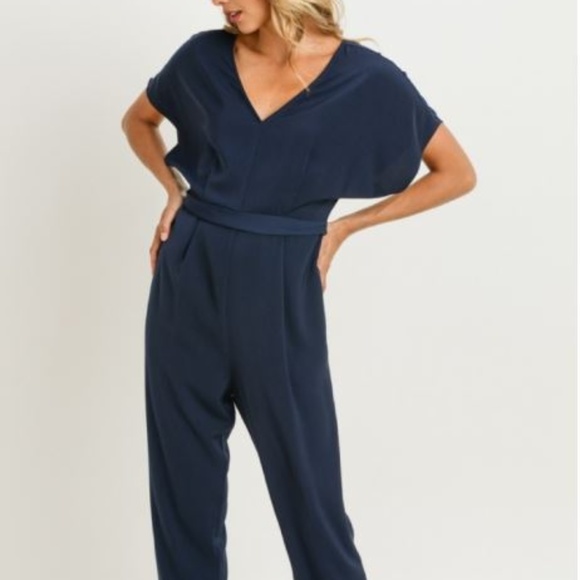 Navy Blue V-Neck Jumpsuit – Elegant & Minimalist Style - Picture 2 of 7